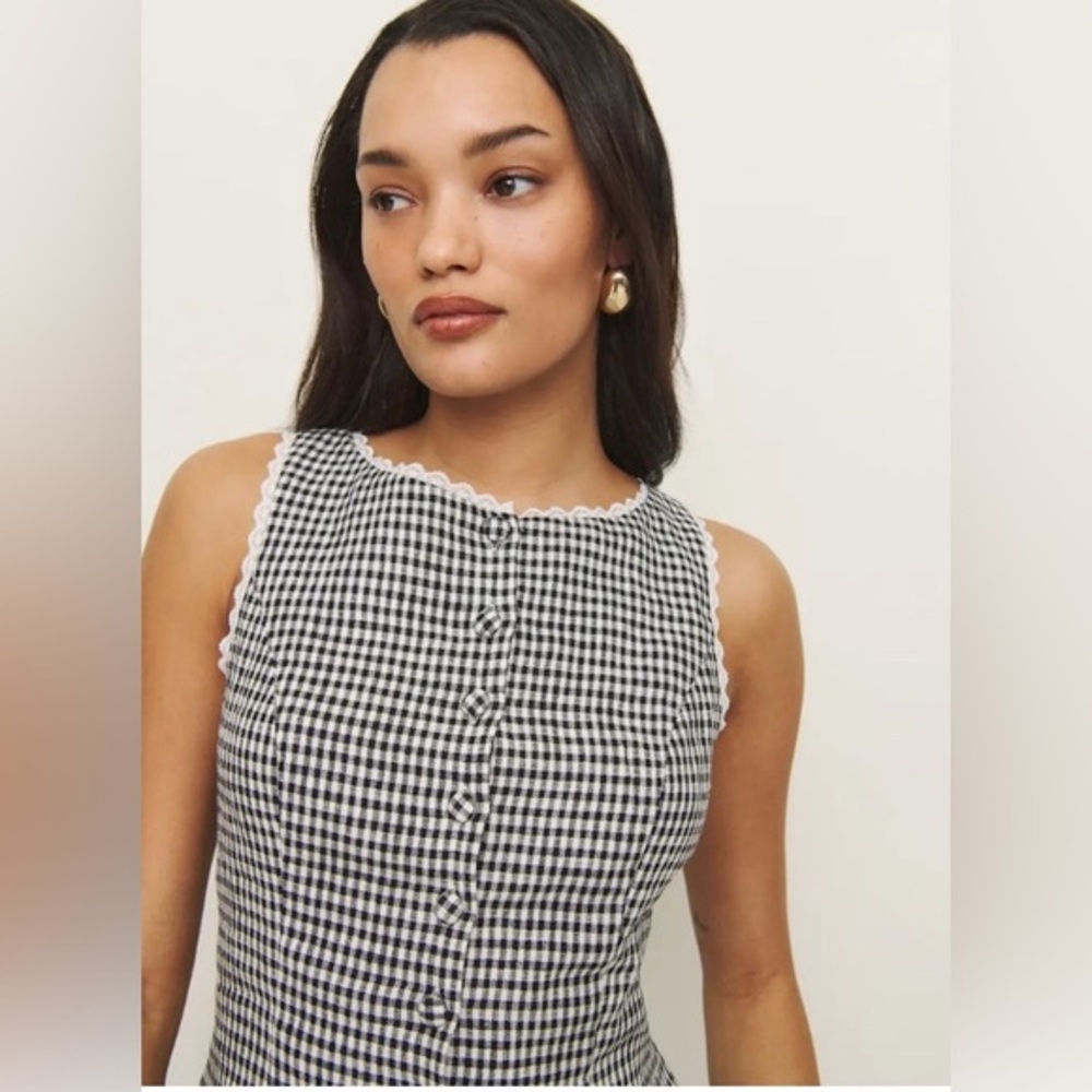 New Reformation Amela Linen Lace Top Remy Check
